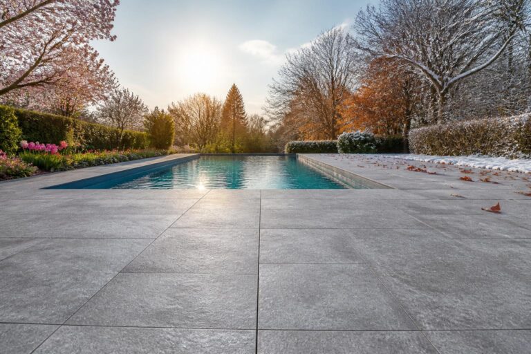 découvrez pourquoi le carrelage gris est idéal pour votre piscine, offrant une résistance exceptionnelle face aux défis saisonniers comme les variations de température, l'humidité et l'usure.